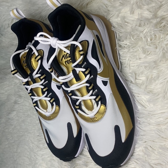 NWOB Nike Air Max 270 React Men's Shoes Metallic Gold Black - Picture 4 of 5